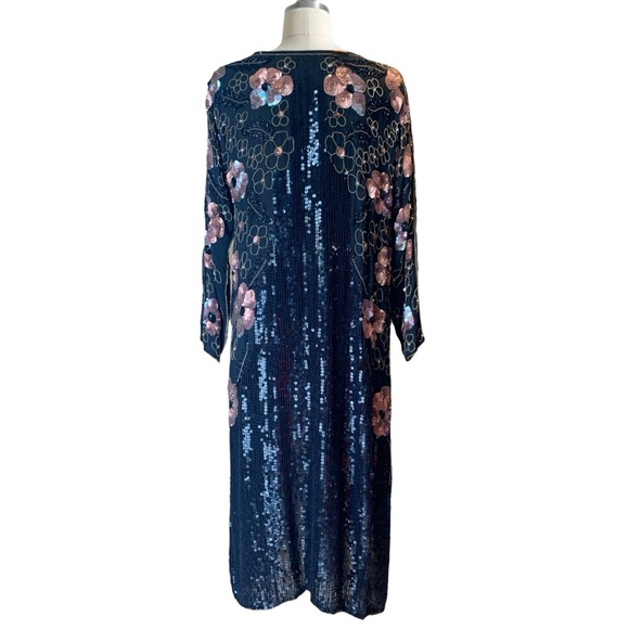 Vintage Beaded Sequin Silk Dress Size Large - Picture 3 of 16